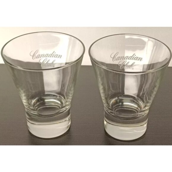 L👀K Vintage Canadian Club Etched Whiskey Scotch Glasses set of 2 - Picture 1 of 7